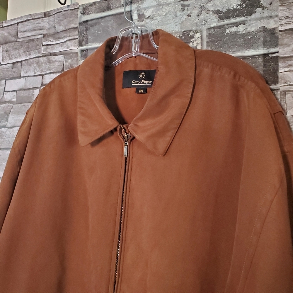 Vintage Gary Player Bomber Jacket Golf Mens XXL Brown Faux Suede Full Zip Lined - Picture 2 of 12
